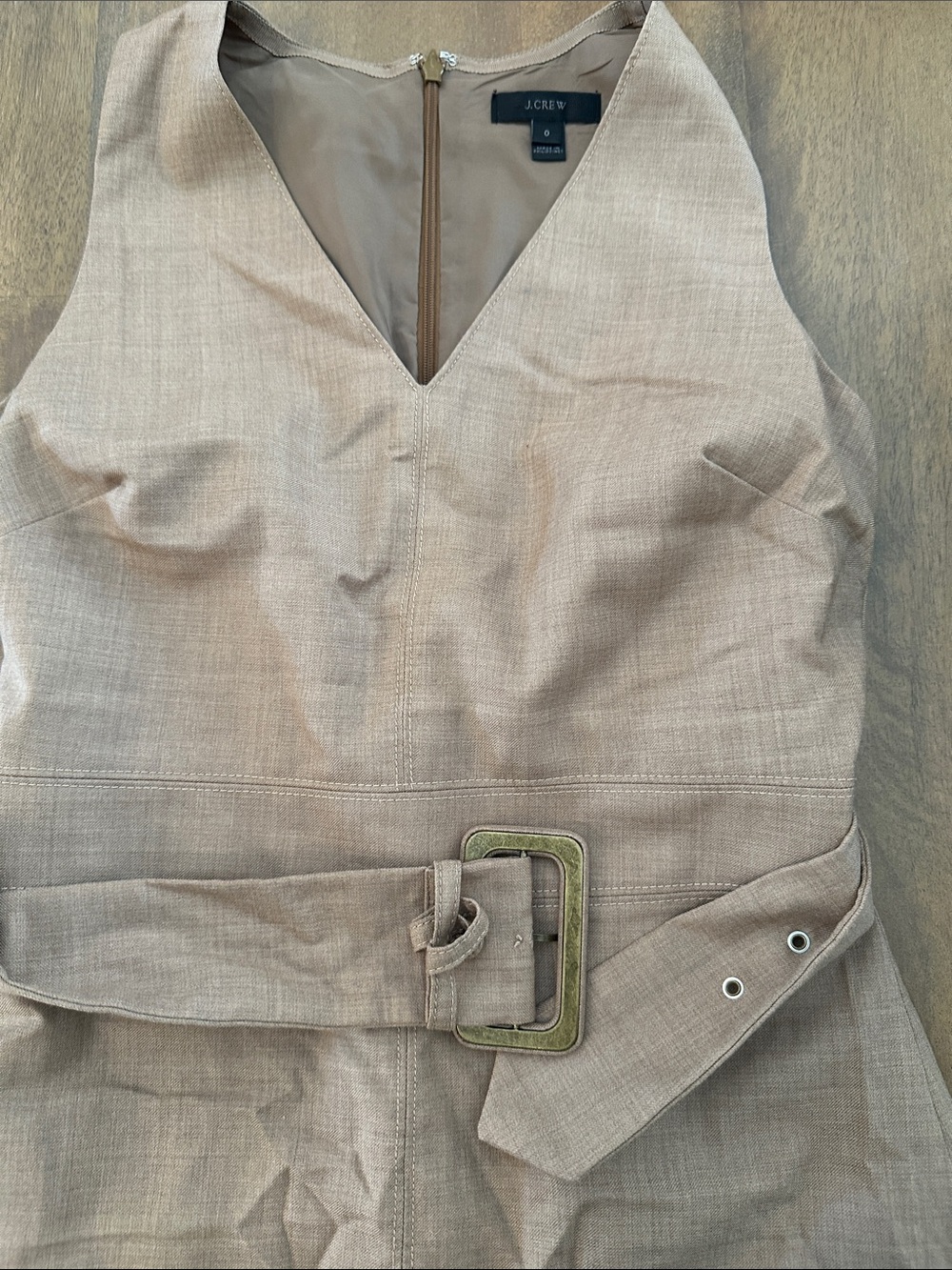 J. Crew Tan V-Neck Belted Sleeveless Jumpsuit